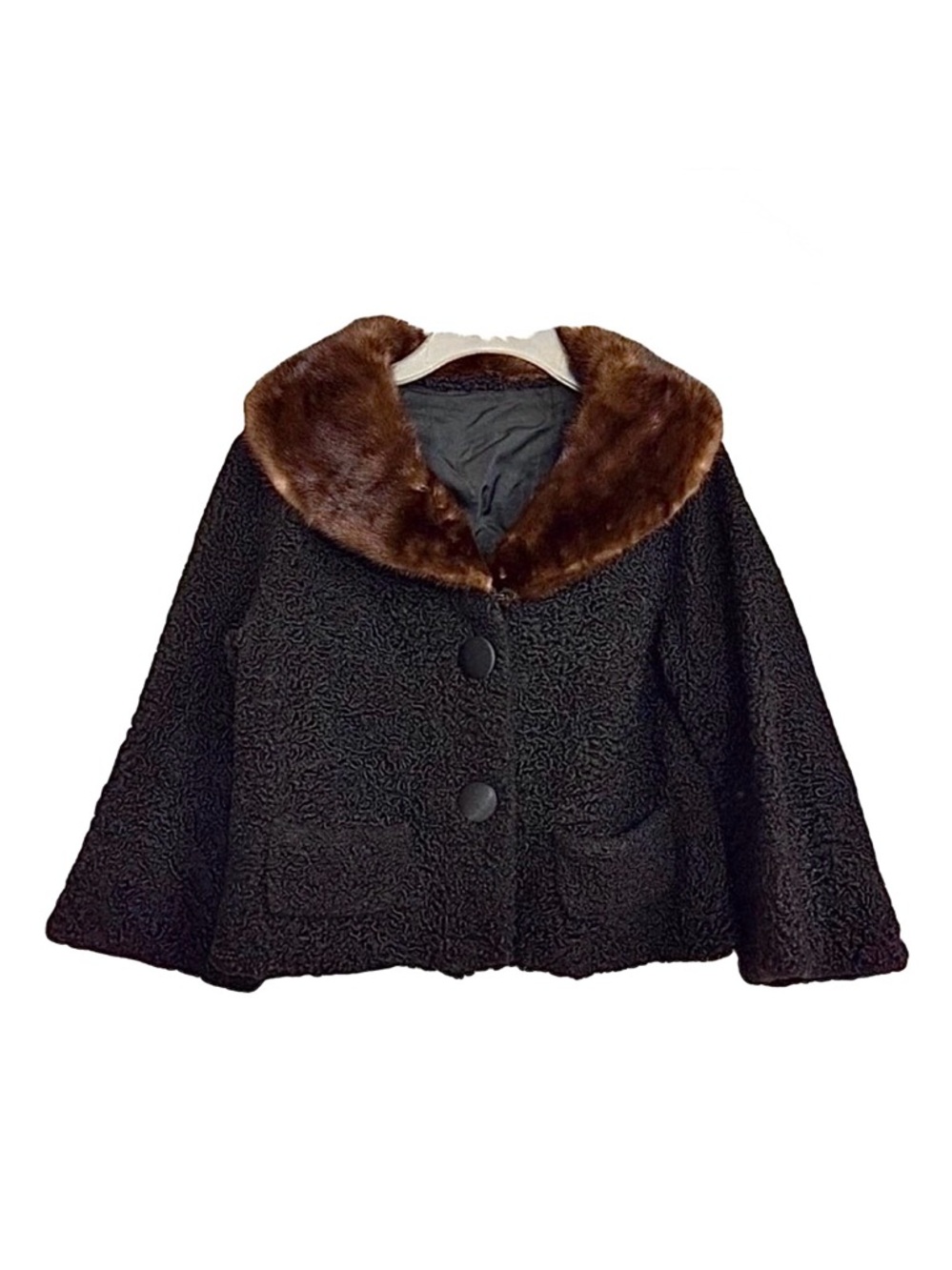 Vintage Fur Label Authority Curly Persian Lamb Mink Fur Collar Jacket